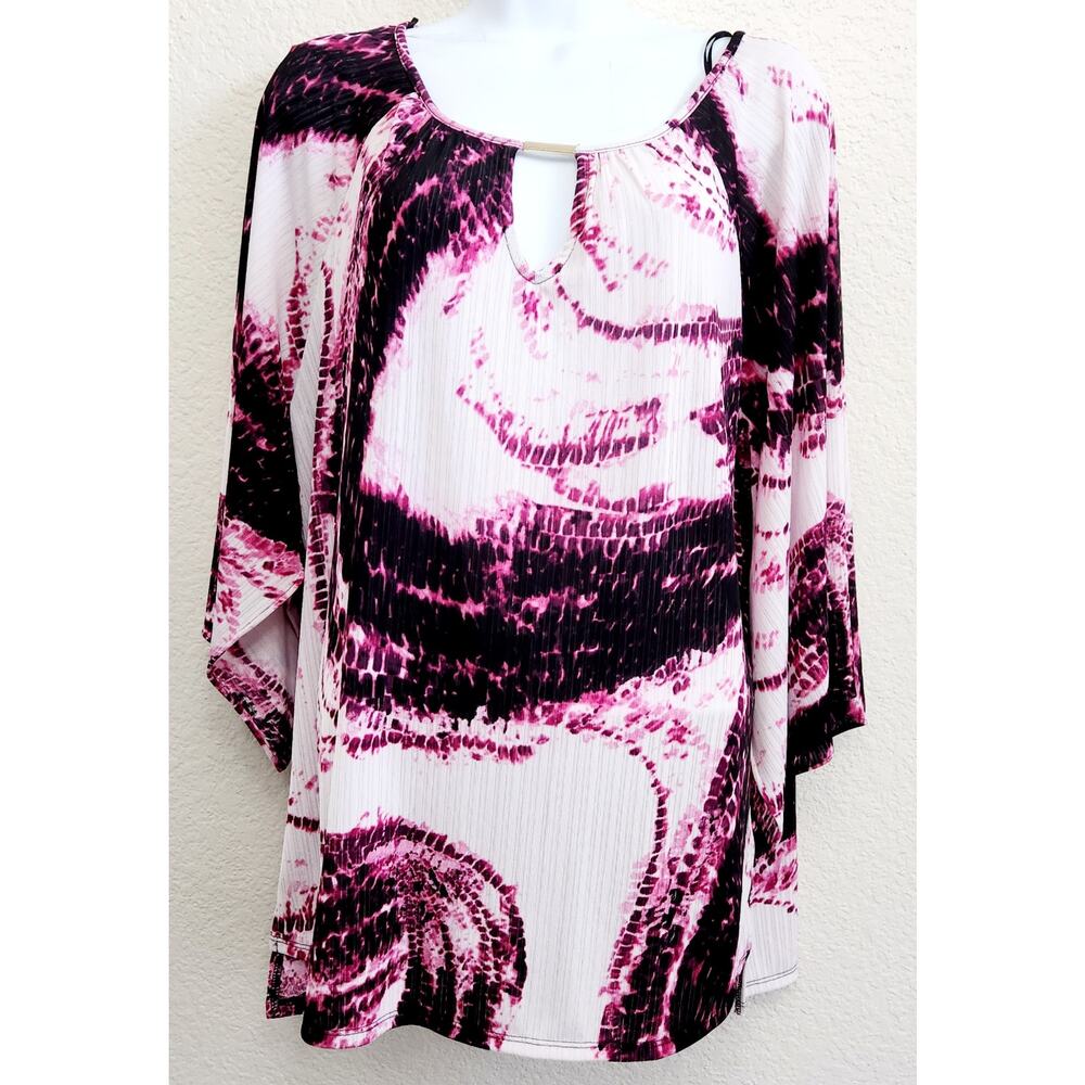Dana Buchman Purple Pink White Tie Dye Top Large Lightweight Soft Flowy Stretchy